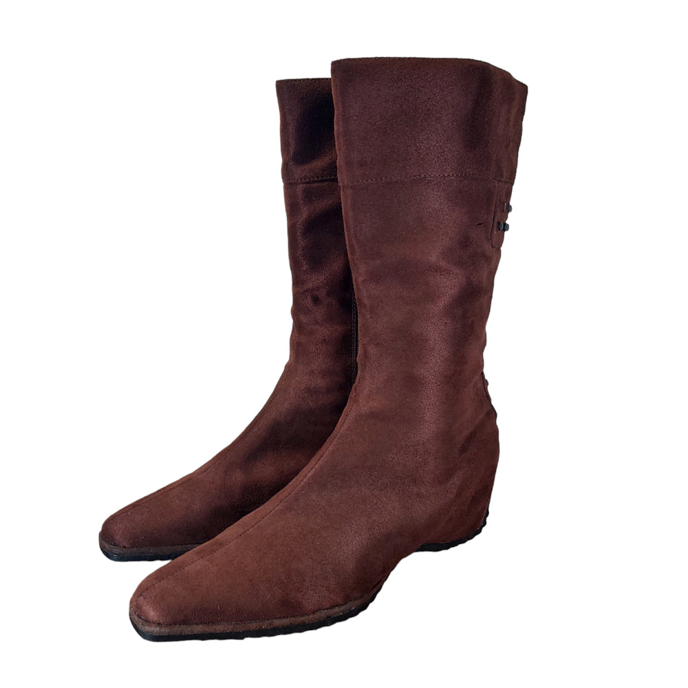 Bumper Dark Brown Faux Suede Boots Hidden Heel Studded Boots Sz 10
